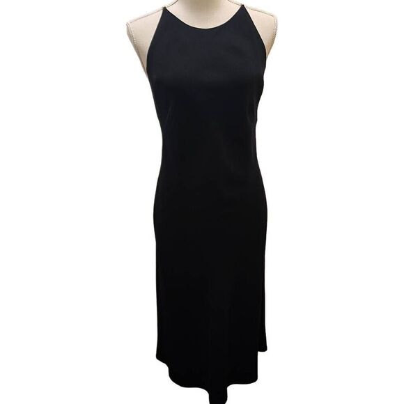 Maggy London Black Slip Dress Open Back with Cross Over Gold Chain/Rhinestone Wo - Picture 2 of 10